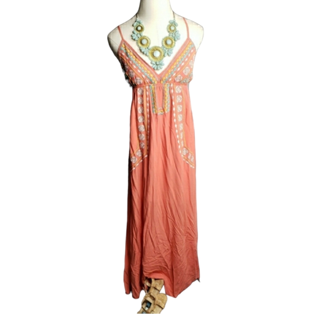 Flying Tomato Spaghetti Strap Embroidered Festival Boho Y2K Rayon Empire Maxi S